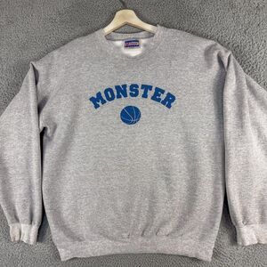 VTG Monster Website Sweatshirt Mens Large Gray 90s Y2K Tech Outdoor Preppy Hike‎